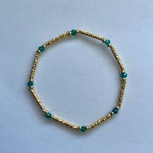 Teal & Gold Beaded Bracelet | Handmade Stretch Bracelet